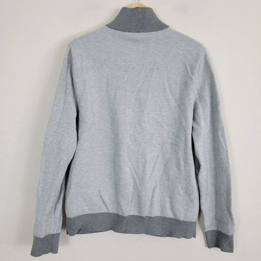 Banana Republic Sweater Men Size L Gray Full Zip Mock Pockets Cotton Long Sleeve